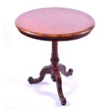 A small Victorian burr walnut veneered circular occasional table with moulded oyster veneered rim,