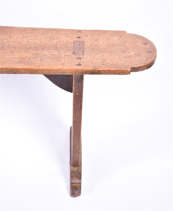 An 18th / 19th century provincial French oak side bench supported on two bar feet, 150 cm long, 50 - Image 2 of 3
