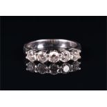 A 14ct white gold and diamond ring set with five round brilliant-cut diamonds of approximately 0.