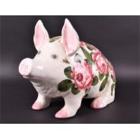 A very large and impressive Wemyss pig with hand painted decoration in the cabbage rose pattern,