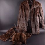 A brown fur coat half length, approx. size M/L, together with a brown fur shoulder cape, and a brown