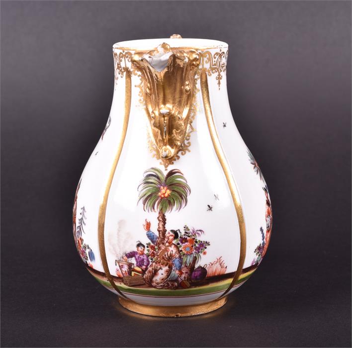 A 19th century Meissen milk jug segmented in four parts and decorated with scenes of Oriental - Image 3 of 6