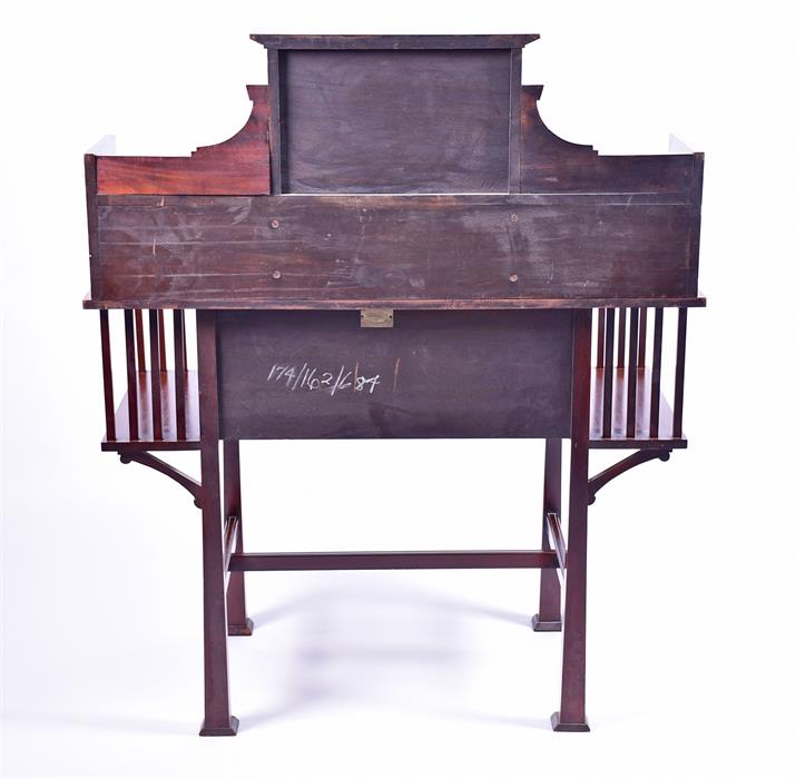 An Art Nouveau mahogany writing desk the top with lead glazed door, and flanked by small shelves, - Image 2 of 3