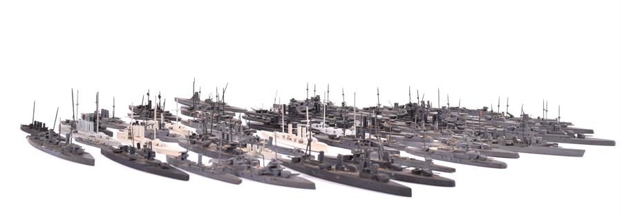 A large collection of 61 Bassett-Lowke and other WWI and WWII waterline model ships painted in - Image 3 of 15