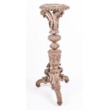 A late 18th century or earlier carved and limed oak jardiniere stand / pedestal in the baroque
