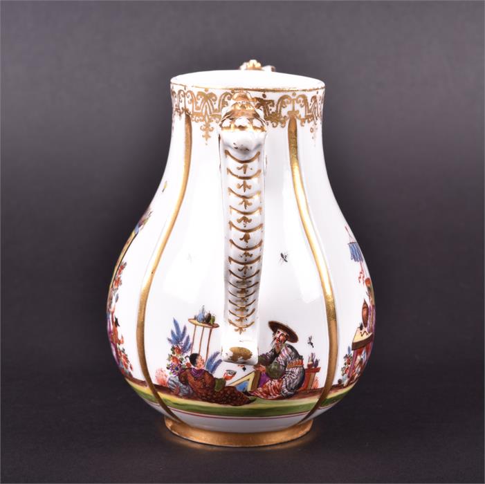 A 19th century Meissen milk jug segmented in four parts and decorated with scenes of Oriental - Image 4 of 6