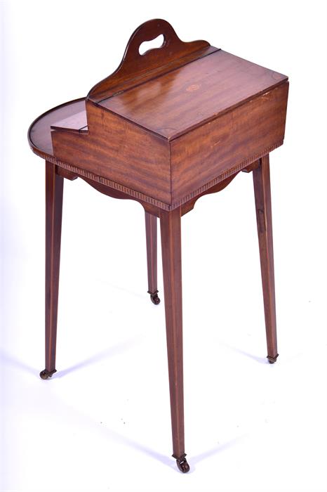 An unusual Edwardian mahogany inlaid valet stand with shell inlay, and two hinged lidded - Image 5 of 6