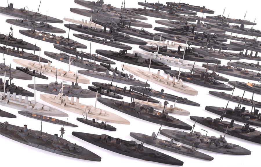 A large collection of 61 Bassett-Lowke and other WWI and WWII waterline model ships painted in - Image 5 of 15