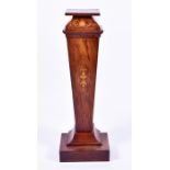 An Edwardian mahogany veneered hallway pedestal / jardiniere stand of tapering rectangular form with