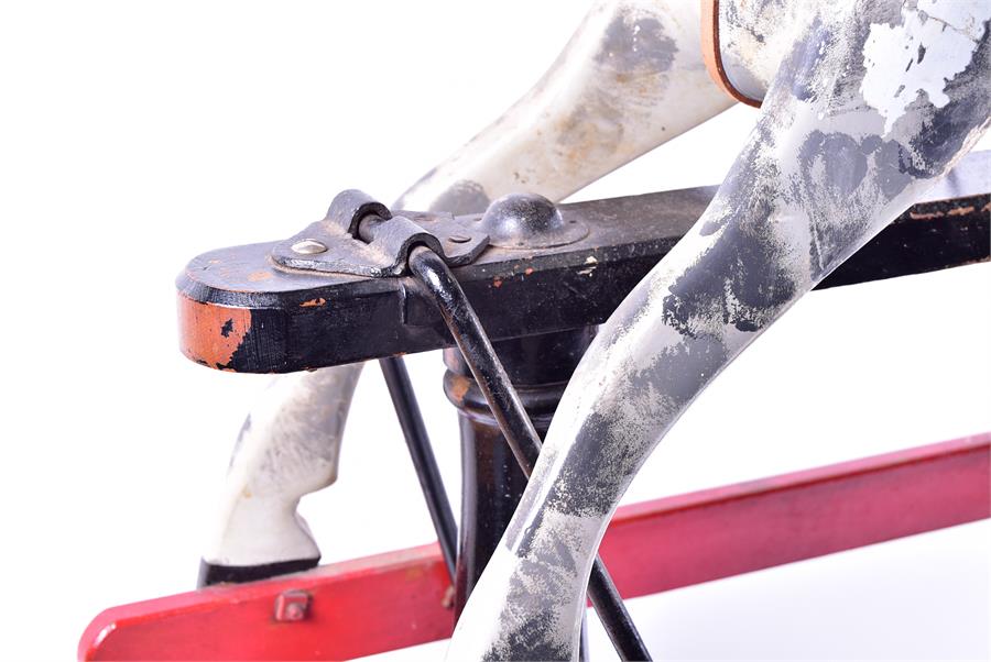 An Edwardian painted rocking horse on a blackened swinging frame, the dappled grey mount adorned - Image 3 of 9