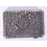 A Russian silver cigarette case with embossed decoration depicting stories of the folk hero and