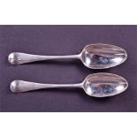 A pair of Georgian silver tablespoons London (date indistinct), by Ebenezer Coker, each with the