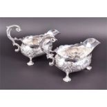 A pair of George II silver sauceboats London 1746, maker indistinct, each with elaborate scroll