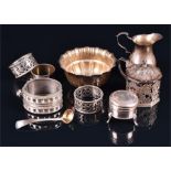 A collection of assorted silver items including a George III mustard pot, London 1790, a small cream