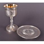 A Victorian silver travelling Communion set comprising of goblet and circular wafer plate, goblet