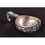 A late 19th century Russian silver and cloisonne enamel kovsh Moscow, 84 standard, of typical