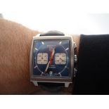 Tag Heuer Steve Mcqueen Monaco Chronograph CW2113-0 Automatic with blue dial and leather band.