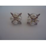 Flower Diamond And Freshwater Pearl Earrings