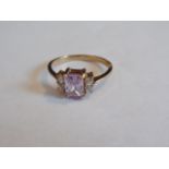 Emerald Cut Pink and White Cubic Zirconia Ring on 10k Yellow Gold.