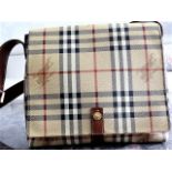 Authentic BURBERRY HAYMARKET CHECK MESSENGER BAG Beige and multicolor Haymarket Check coated