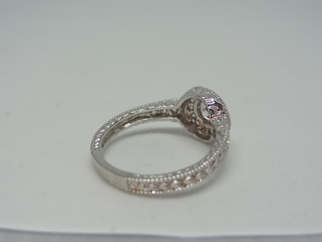 Ring Halo design ring with high grade cubic zirconia 10k white gold Size: N 1/2 . - Image 3 of 5