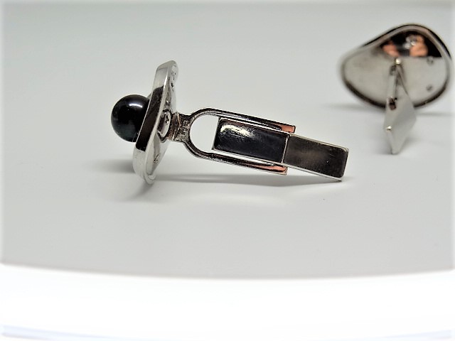 14k brushed white gold. 3 diamonds and a black tahitian pearl per cufflink.Measures 1X1.1 inch.Total - Image 3 of 5