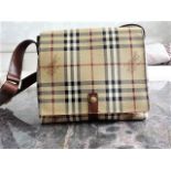 Authentic BURBERRY HAYMARKET CHECK MESSENGER BAG Beige and multicolor Haymarket Check coated