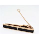 14k gold Tie clip Black onyx 1 diamond .Length is a little over 2 inch and 0.25 inch wide.