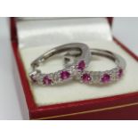 Diamond and Pink Sapphire Hoop Earrings