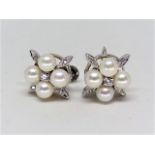 Non pierced french screw back earrings. _8x 5mm fresh water pearls 10 diamonds 17mm drop Matches