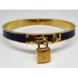 HERMES Vintage Lizard Kelly Lock Cadena Bracelet Bleu Roi