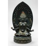 Bergmann, Franz (1861 Wien 1936) Shiva mit vier Armen, auf Lotussockel und mit Aureole. Bronze mit