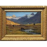 Engelhardt. Georg Hermann (1855 Berlin 1934) Almwiese im Engadin am Abend. Öl/Karton, li. u. sign.