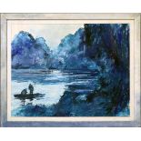 Timm, Reinhold W. (1932 Stettin-Berlin 2001) Am Grunewaldsee (in Blau). Acryl/Karton, re. u. sign.