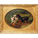 Steffeck, Carl Constantin Heinrich (1818 Berlin - Königsberg 1890) Zwei mit Ball spielende Hunde.