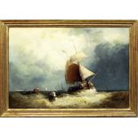 Stainton, Georg (aktiv 1860 England 1890) Segelschiffe vor Küstenstreifen. Öl/Lwd. (Randmängel), re.