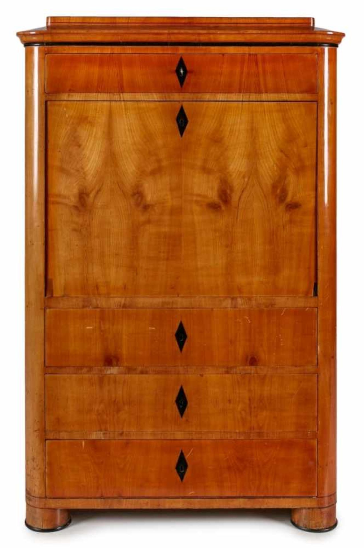 Biedermeier-Sekretär, süddt. um 1830. Kirschbaum massiv u. furn., ebonis. Zierkanten u.