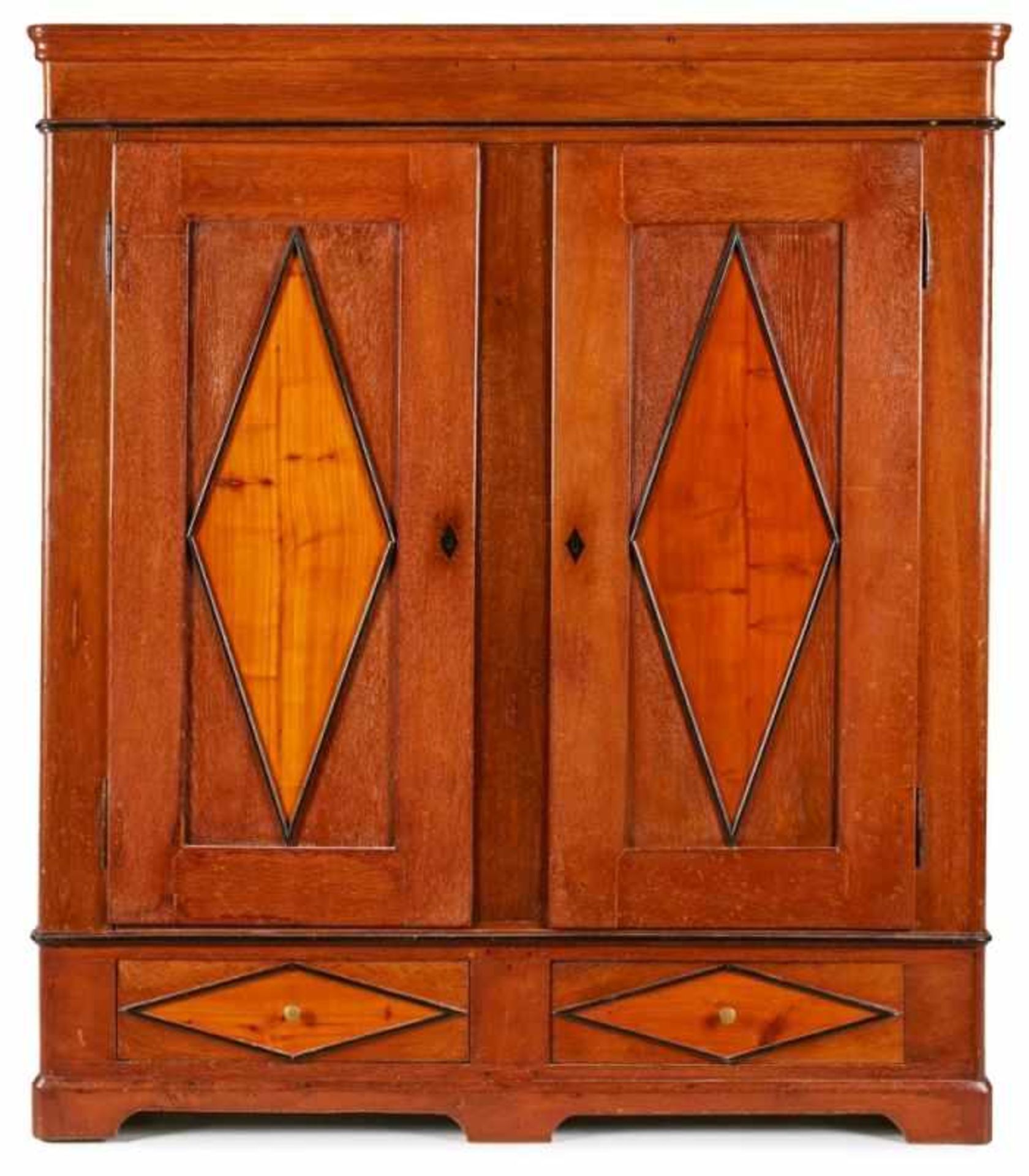 Biedermeier-Schrank, Hessen um 1830. Eiche massiv, poliert, ebonis. Schlüsselschilder. 2 Türen m.