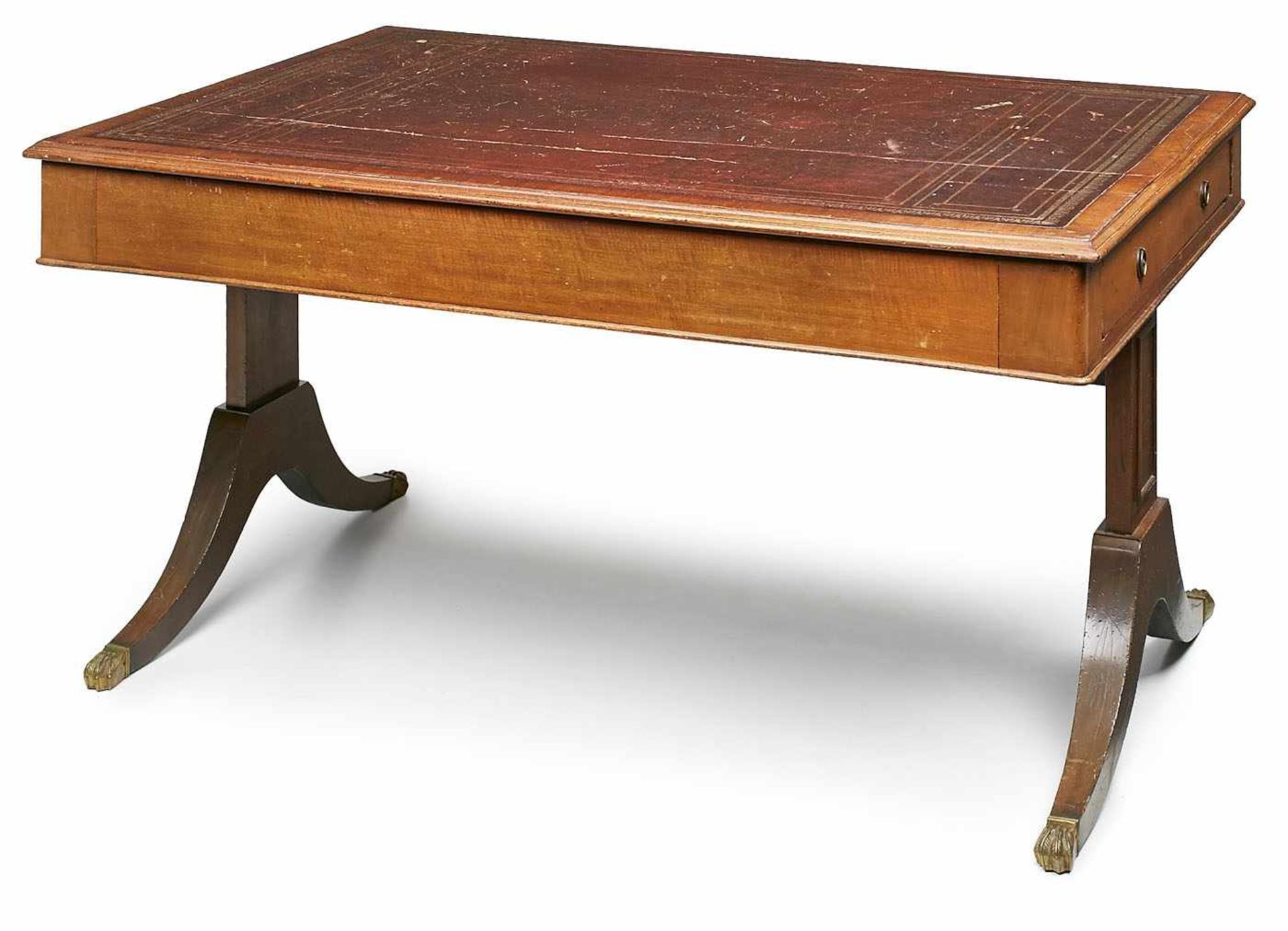Schreibtisch, Regency-Stil, England 20. Jh. Mahagoni furn. Rechteck. Platte m. braunem goldgeprägten
