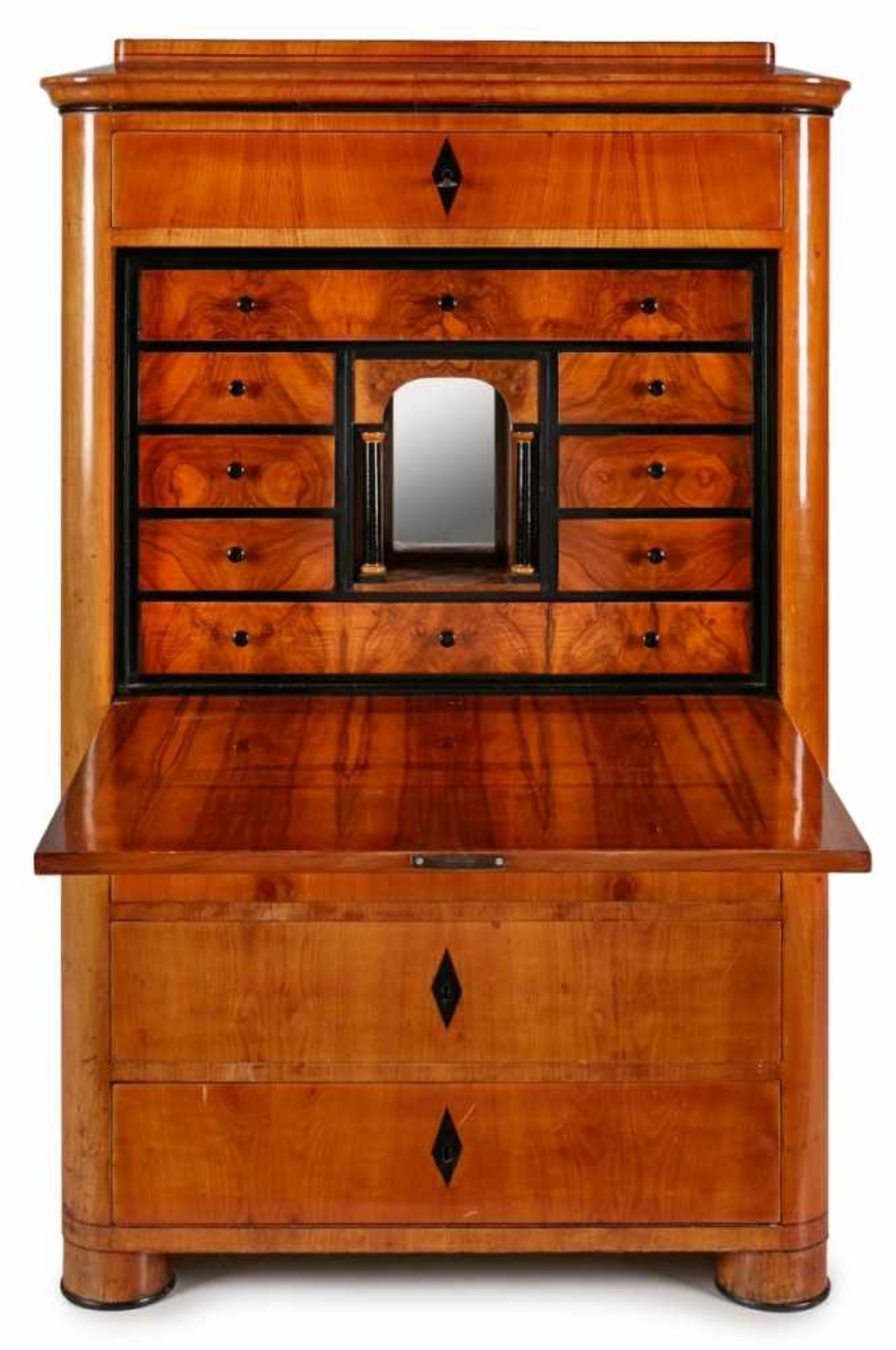 Biedermeier-Sekretär, süddt. um 1830. Kirschbaum massiv u. furn., ebonis. Zierkanten u. - Bild 2 aus 2