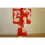 Rood zijde kimono met kraanvogels, Japan