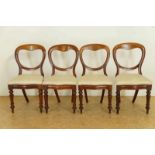 Serie van 4 mahonie Victoriaanse stoelen met gestreepte bekleding, Engeland.