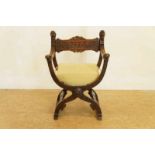 Oakwood Dagobert chair with carved lions on armrests, late 19th. Century. Eiken rijkgestoken