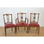 lot of three Louis XVI chairs, among which one armchair, ca. 1780 Lot van 3 iepenhouten Louis XVI