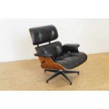 Rosewood Lounge chair with black leather, design Charles Eames (Herman Miller Collection), ca.