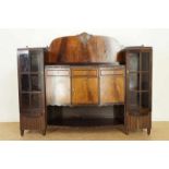 Mahogany "Amsterdamse School" cupboard with palissander ornaments, two glasses doors, three