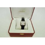 CARTIER, Santos Dumont, Quartz, witgoud 18kt., met doos, vlindersluiting, kastmaat 30 x 38 mm., (