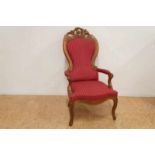 Eiken voltaire bekleed met gestreepte stof, 19e eeuws An oak voltaire with striped upholstery,