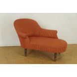 Chaise longue met gestreept velours en rustend op gedraaide pootjes, 19e eeuw, H. 81, L. 135 cm A