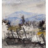 Charles Eyck (1897-1983) Schepen in een rivier bij heuvels aquarel en gouache, gesign. l.o., 9 x 8,2